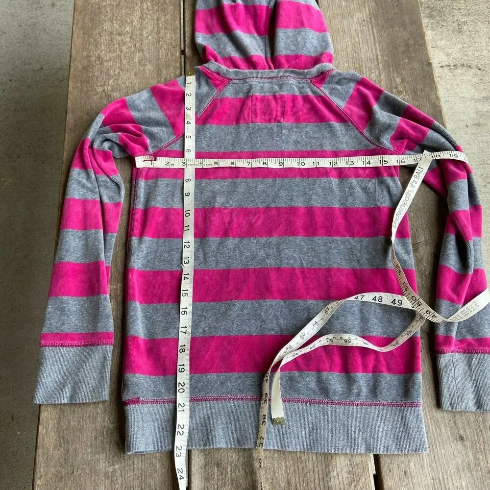 Gap Girls Hoodie Size XL 12 Hot‎ Pink Gray Velour Striped Kangaroo Pocket